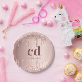 Verjaardag roos gouden druppels monogram papieren bordje (Feest)