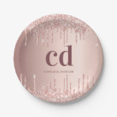 Verjaardag roos gouden druppels monogram papieren bordje (Voorkant)