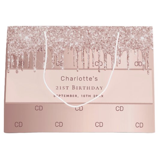 Verjaardag roos gouden druppels monogram patroon groot cadeauzakje (Voorkant)