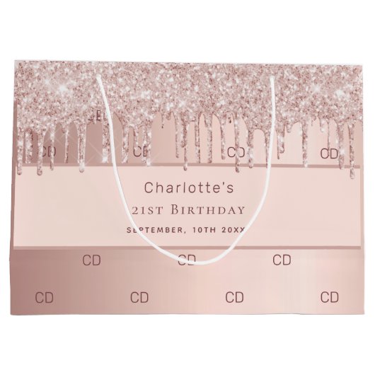 Verjaardag roos gouden druppels monogram patroon groot cadeauzakje (Achterkant)