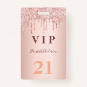 Verjaardag roos gouden druppels roze vip badge (Voorkant)