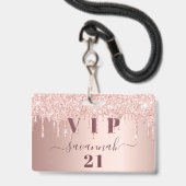 Verjaardag roos gouden druppels roze vip badge (Voorzijde met lanyard)