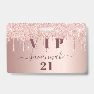 Verjaardag roos gouden druppels roze vip badge