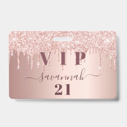 Verjaardag roos gouden druppels roze vip badge (Voorzijde)
