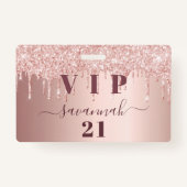 Verjaardag roos gouden druppels roze vip badge (Voorkant)
