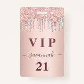 Verjaardag roos gouden druppels roze zilveren vip badge (Voorkant)