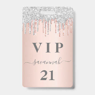 Verjaardag roos gouden druppels roze zilveren vip badge