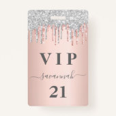 Verjaardag roos gouden druppels roze zilveren vip badge (Voorkant)
