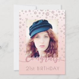 Verjaardag roos gouden foto diamanten glam kaart