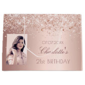 Verjaardag roos gouden foto groot cadeauzakje (Voorkant)