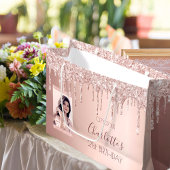 Verjaardag roos gouden foto roze druppels groot cadeauzakje