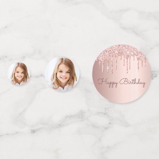 Verjaardag roos gouden glitter druppels foto meisj confetti (Achterkanten)