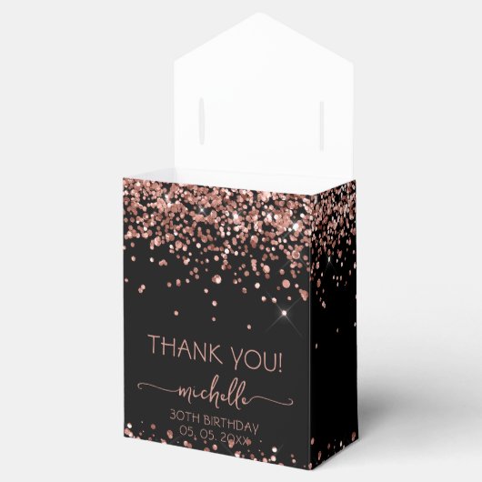 Verjaardag Roos Gouden Glitter Monogram Dank u Bedankdoosjes (Geopend)