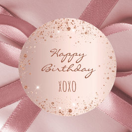 Verjaardag roos gouden glitter stofknuffels kussen ronde sticker