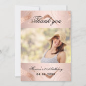 Verjaardag roos gouden marmeren foto dank u kaart (Voorkant)