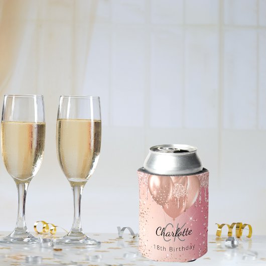 Verjaardag roos gouden roze ballonnen monogram naa blikjeskoeler