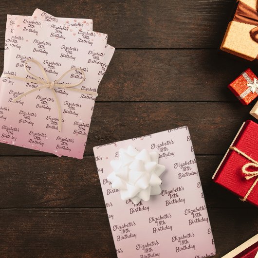 Verjaardag roos gouden roze confetti naam inpakpapier vel