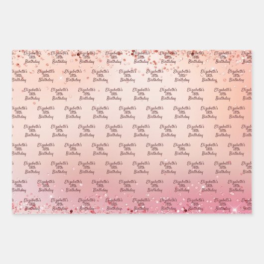Verjaardag roos gouden roze confetti naam inpakpapier vel (Voorkant)