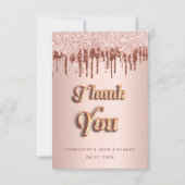Verjaardag roos gouden roze druppels bedankkaart (Voorkant)