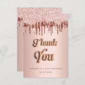 Verjaardag roos gouden roze druppels bedankkaart (Voorkant / Achterkant)