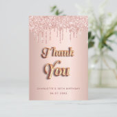 Verjaardag roos gouden roze druppels bedankkaart (Staand voorkant)
