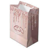 Verjaardag roos gouden roze druppels monogram init medium cadeauzakje (Voorkant Gekanteld)