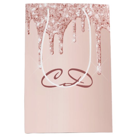 Verjaardag roos gouden roze druppels monogram init medium cadeauzakje (Voorkant)