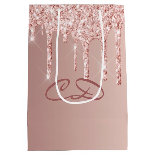 Verjaardag roos gouden roze druppels monogram init medium cadeauzakje (Achterkant)