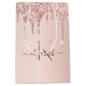 Verjaardag roos gouden roze druppels monogram scri medium cadeauzakje (Voorkant)