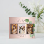 Verjaardag roos gouden roze foto dank u kaart (Staand voorkant)