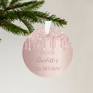 Verjaardag roos gouden roze naam ornament