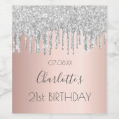 Verjaardag roos gouden roze zilveren druppels wijn etiket (Enkel label)