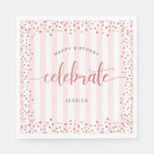 Verjaardag roos gouden script glitter stip modern servet (Voorkant)