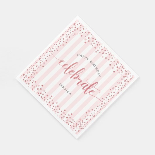 Verjaardag roos gouden script glitter stip modern  servet (Hoek)