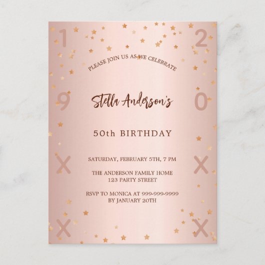 Verjaardag roos gouden sterren elegant uitnodiging briefkaart (Voorkant)