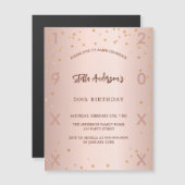 Verjaardag roos gouden sterren jaar luxe magnetische uitnodiging (Voorkant / Achterkant)