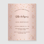 Verjaardag roos gouden sterren jaar luxe magnetische uitnodiging (Voorkant)