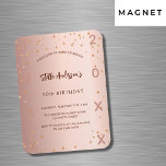 Verjaardag roos gouden sterren jaar uitnodiging magneet<br><div class="desc">Voor een elegant 50ste (of elke leeftijd) verjaardagsfeestje. Een roos gouden gradiënt achtergrond. Versierd met sterren. Personaliseer en voeg een naam en feestdetails toe. Voeg geboortejaar en feestjaar toe. De naam is geschreven met een handgeschreven stylescript</div>