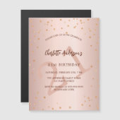 Verjaardag roos gouden sterren leeftijd luxe magnetische uitnodiging (Voorkant / Achterkant)