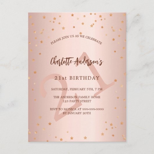 Verjaardag roos gouden sterren zijn elegant uitnodiging briefkaart (Voorkant)