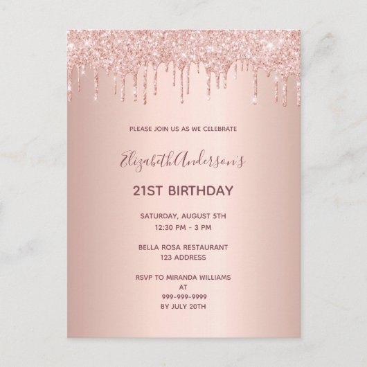 Verjaardag roos gouden uitnodiging (Voorkant)