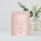 Verjaardag roos gouden uitnodiging (Staand voorkant)