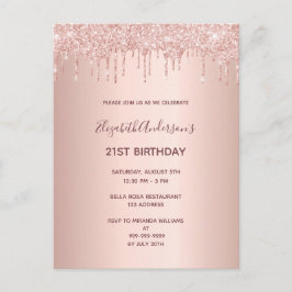 Verjaardag roos gouden uitnodiging