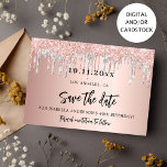 Verjaardag roos gouden zilver, behalve datumkaart save the date<br><div class="desc">Een elegant sparen de kaart van de Datum voor een 40e (of om het even welke leeftijd) verjaardagspartij. Een gouden achtergrond van roos, versierd met roos goud en faux zilveren glitterdruppels, verfdruppelend uiterlijk. Pas een datum en een naam/leeftijd aan en voeg deze toe 40 jaar. De tekst: Sparen de Datum...</div>