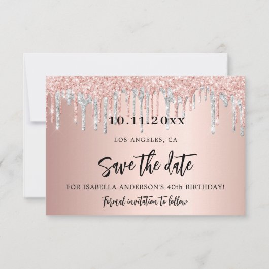 Verjaardag roos gouden zilver, behalve datumkaart save the date (Voorkant)