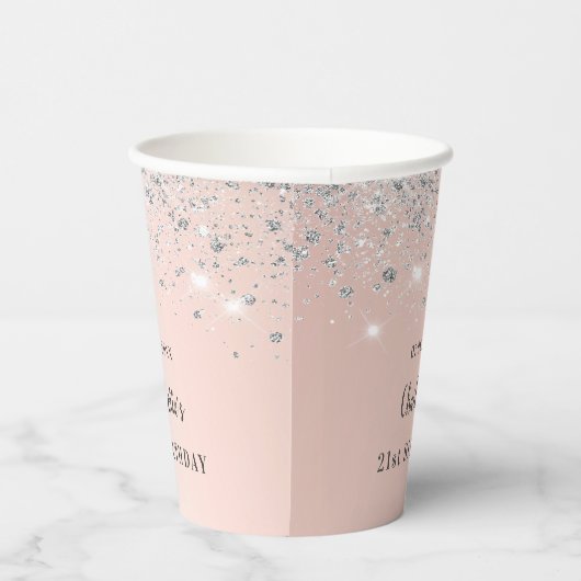 Verjaardag roos gouden zilveren glitter naam papieren bekers (Rechts)