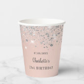 Verjaardag roos gouden zilveren glitter naam papieren bekers (Voorkant)