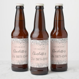 Verjaardag roos gouden zilveren naam elegant bier etiket