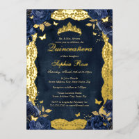 Verjaardag Roos Kant Vlinder Goud Navy Quinceanera