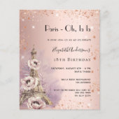 Verjaardag roos Paris Eiffeltoren uitnodiging (Voorkant)